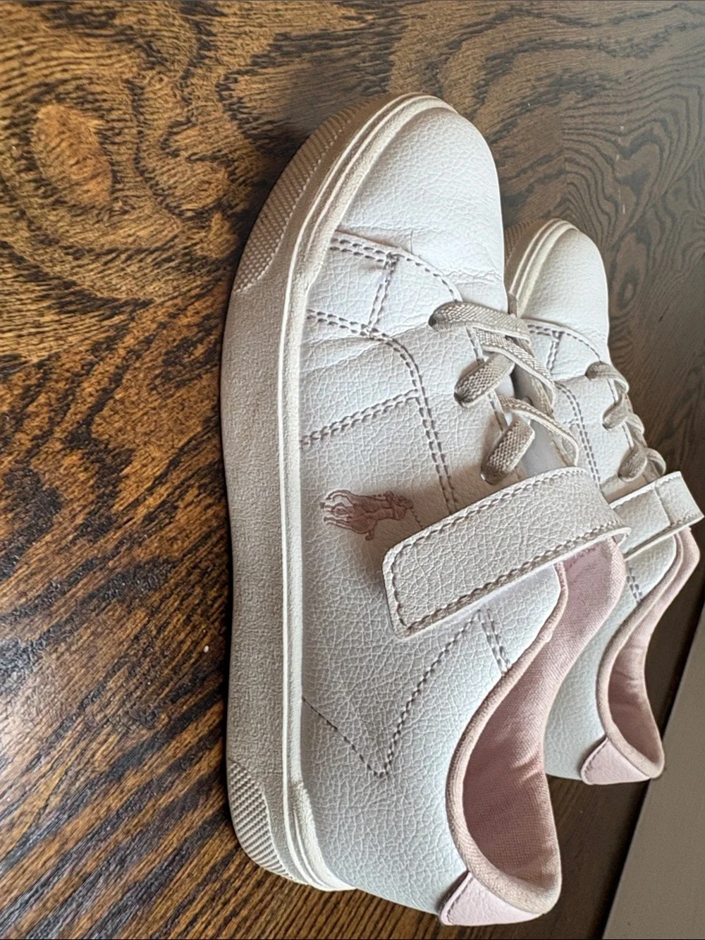 Polo by Ralph Lauren White Kids Sneakers with Light Pink Lining